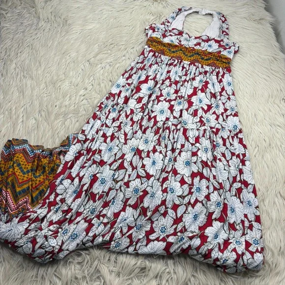 Maeve Women's S Auden Maxi Dress Red White Floral Boho Resort Jersey Stretch - Picture 7 of 9